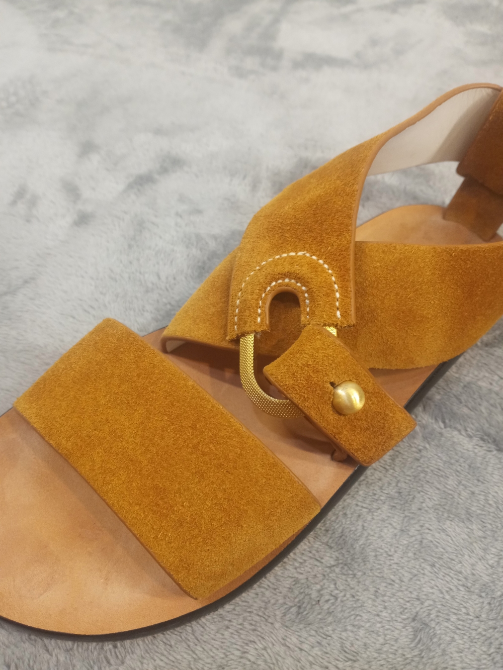 rag & bone Mustard Suede Crisscross Sandals with Gold Hardware Size 36.5 - Picture 3 of 16
